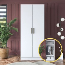 Rani BA161 Gardırop 2 Kapaklı 2 Raflı Elbise Dolabı Beyaz