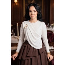 Ozk Gold Broş Detaylı Sandy Body Ekru