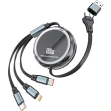 Mobilite 100W Pd 3in2 Makaralı Şarj Kablosu Hızlı Şarj ve Data Kablosu USB Type-C Lightning