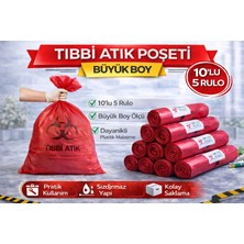 Nil Avm Tıbbi Atık Poşeti Büyük Boy 10'lu 5 Rulo Kırmızı Tıbbi Atık Atık Poşeti Seti