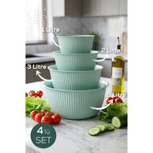 Vienev 4'lü Mega Boy Plastik Karıştırma ve Saklama Kase Seti Mint Yeşili | 1l, 2l, 3l, 5l