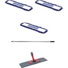 PremiumPort Mavi Statik Toz Mop Takımı Seti 80 Cm, 3 Adet Mop, Tutucu ve Sap