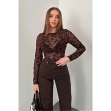 Elbee Fashion Woman Kahverengi Transparan Bluz
