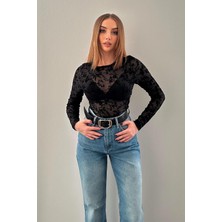 Elbee Fashion Woman Siyah Transparan Bluz
