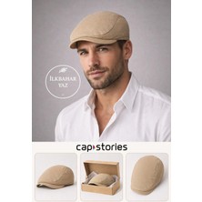 Capstories Erkek Bej Kasket Şapka – Ilkbahar Yaz, Premium Işçilik, Standart Beden (M-L Uyumlu)