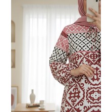 Moda Morfo Geometrik Desenli Bağcıklı Kolu Lastikli Elbise -G.kurusu