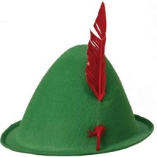Luord-Store Yeşil Renk Kırmızı Tüylü Peter Pan Şapkası Robin Hood Şapkası 24X23 cm