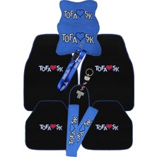 Tusba Market Tofaş Şahin Doğan Kartal Uyumlu 5'li Mavi Kenarlı Oto Paspas & Araç Boyun Yastığı / Seyahat Seti