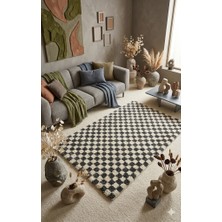 Chess Dama Desenli Kemik-Füme Salon Oturma Odası Yatak Odası Koridor Makine Halısı Yolluk Shaggy