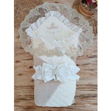 Luord-Store Yenidoğan Wool Yün Kumaş Taç Nakışlı Güpür Duvaklı Fiyonk Prizma Taş Uni Kundak Bebek Battaniyesi B