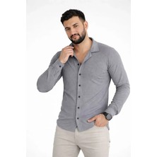 Modenya Erkek Waffle Kumaş Uzun Kollu Düğmeli Açık Yaka Regular Fit Gömlek - Füme