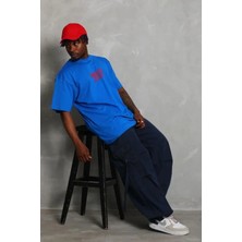 Modenya Erkek Baskılı T-Shirt Kısa Kol Bisiklet Yaka Regular Fit Rahat Kalıp Günlük Tişört - Saks Mavisi