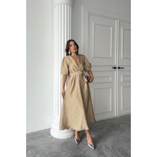 Periliçekeçe Gold Işıltılı Kemerli Kruvaze Elbise