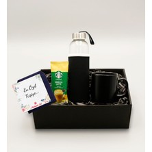 As Gift H2O Kılıflı Suluk & Siyah Kupa & Starbucks Cafe Latte Hediye Seti