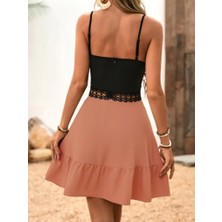 Periliçekeçe Kadın Ip Askılı Kruvaze Yaka Bel Dantel Ithal Krep Elbise