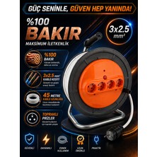 İNWATT 45 Metre %100 Tam Bakır 3x2.5mm² Makaralı Uzatma Ara Kablosu Seyyar