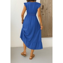 Periliçekeçe Kadın Kısa Kelebek Kollu Kruvaze Yakalı Beli Lastikli Aerobin Elbise