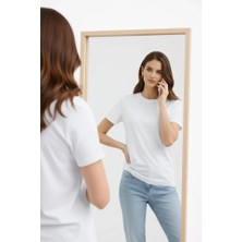 Periliçekeçe Bisiklet Yaka Tişört Regular Kalıp Basic Pamuklu Günlük Kullanım T-Shirt - Beyaz