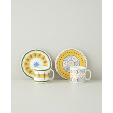 English Home Talavera Garden Bone Porselen 4 Parça 2 Kişilik Kahve Fincan Takımı 90 ml A. Mavi-Yeşil-Sarı