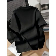 Periliçekeçe Baskılı Oversize Bisiklet Yaka T-Shirt - Siyah