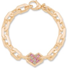 Ema Jewellery Italyan Tasarım Pembe Taşlı Kalp Bileklik