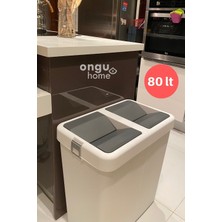 PremiumPort Ikili Beyaz Çöp Kutusu, Hassas Kapaklı, 80LT, Şık ve Fonksiyonel Tasarım