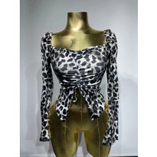 Leopar Desen Ipli Bluz