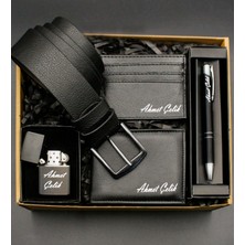As Gift Kişiye Özel Cüzdan & Kişiye Özel Zippo Tarzı Çakmak  & Kemer & Siyah Tükenmez Kalem & Kartlık Hediye Seti