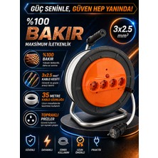 İNWATT 35 Metre %100 Tam Bakır 3x2.5mm² Makaralı Uzatma Ara Kablosu Seyyar