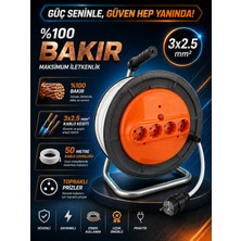 İNWATT 50 Metre %100 Tam Bakır 3x2.5mm² Makaralı Uzatma Ara Kablosu Seyyar