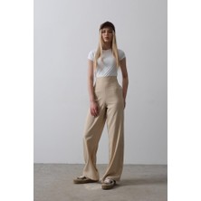 Periliçekeçe Beli Yarım Lastikli Palazzo Pantolon - Camel