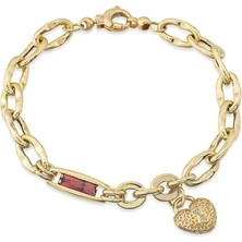 Seval Kuyumculuk Renkli Taşlı Kalpli Altın Bileklik