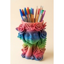 My Craft 3D MYCRAFT3D Çiçekli Kız Figürlü Renkli Masa Üstü Kalemlik & Organizer 10X17