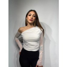 Kolu Tüllü Tek Omuz Bluz
