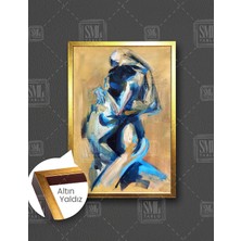 SML Tablo Sarılan Çift Soyut Sanat Yağlı Boya  Dikey Çerçeveli Kanvas Tablo