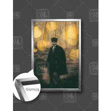 SML Tablo Mustafa Kemal Atatürk Orman Içinde Işık Yansımaları  Dikey Çerçeveli Kanvas Tablo