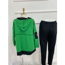 Periliçekeçe Kadın Yeşil Kapşonlu Etek Ucu Detay Arma Ters Dikiş Gorunumlu Ikili Takım