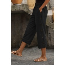 Periliçekeçe Kadın Yüksel Bel Lastikli Yandan Dügme Detaylı Midi Pantolon