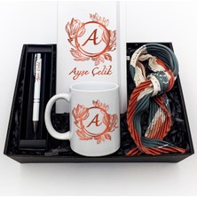 As Gift Kişiye Özel Beyaz Defter & Beyaz Kupa & Beyaz Tükenmez Kalem & Fular & Hediye Seti