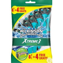 Wilkinson Sword Xtreme 3 Sensitive 8+4 Kullan At Tıraş Bıçağı Hassas Cilt Dostu Aloe Vera İçerir