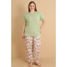Wordex Mrn 4503 Çiçekli Kısa Kollu Pamuklu Penye Büyük Beden Kadın Pijama Takımı