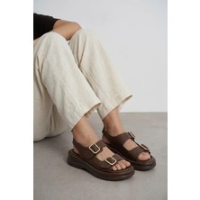 Giamgia Store Kadın Kahverengi Iki Bantlı Kalın Taban Rahat Günlük Sandalet