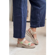 Giamgia Store Kadın Bej Kalın Taban Günlük Yazlık Sandalet