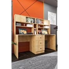 Ases Mobilya Ases ELA222 Iki Kişilik Raflı 3 Çekmeceli Çalışma Ofis ve Bilgisayar Masası Beyaz Safir Meşe