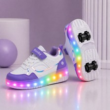 Rocky Glow Mor Işıklı Patenli Çocuk Ayakkabı LED Tekerlekli Sneaker Ortopedik Taban 30-37