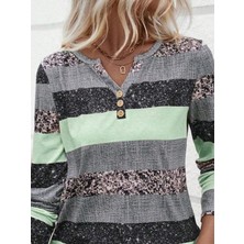 Periliçekeçe Kadın Uzun Kollu Yakadan Düğmeli Çizgili Desenli Süprem Bluz