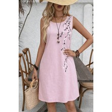 Periliçekeçe Kadın Askılı Yuvarlak Yakalı Çiçek Desenli Kısa Elbise