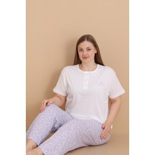Wordex Mrn 4514 Çiçekli Kısa Kollu Pamuklu Penye Büyük Beden Kadın Pijama Takımı