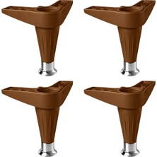 Badem10 Aytuğ Akasya (4 Adet) Kahverengi Krom Renk 15 cm Ayarlanabilir Mobilya Kanepe Baza Ayağı Plastik Set