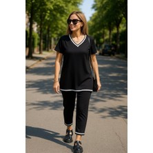 Periliçekeçe Kadın Kısa Kollu V Yakalı Iki Iplik Bluz ve Pantolon Ikili Takım